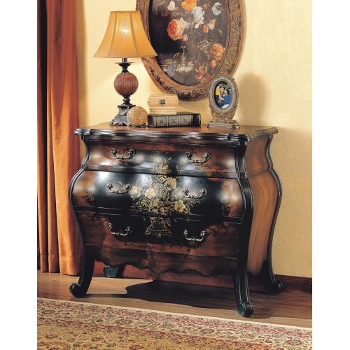  Major-Q 9009205 34 H Painted Floral Design Traditional Style 3-Drawer Storage Bombay Chest in Antique Black and Oak Finish