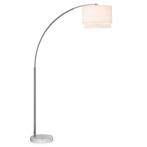  Major-Q SH-6938WH 6938WH 6938DSWH Extra Towering 82” Arched Floor Large Modern Arc Lamp with Hanging DOUBLE Drum Shade and Real Marble Base Light Fixture with Foot-Switch and 64 in