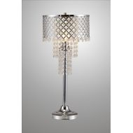 Major-Q 6733TBK 29.5 H Chrome Base Faux Crystal Ornaments Touch on Switch Table Lamp with Black Fabric Shade