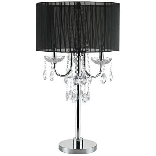  Major-Q 6733TBK 29.5 H Chrome Base Faux Crystal Ornaments Touch on Switch Table Lamp with Black Fabric Shade