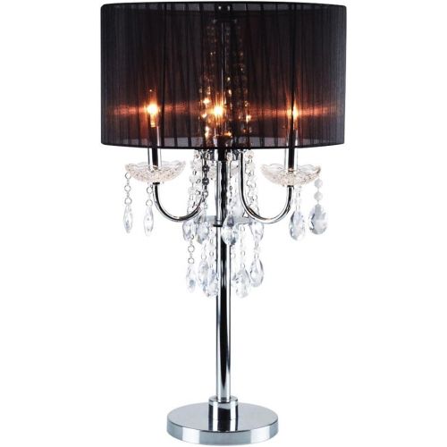  Major-Q 6733TBK 29.5 H Chrome Base Faux Crystal Ornaments Touch on Switch Table Lamp with Black Fabric Shade