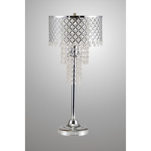  Major-Q 6733TBK 29.5 H Chrome Base Faux Crystal Ornaments Touch on Switch Table Lamp with Black Fabric Shade
