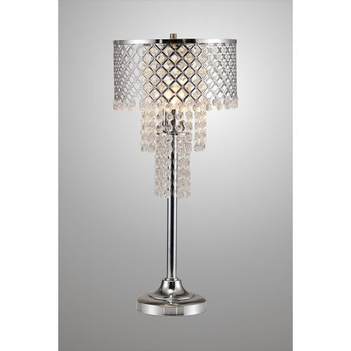  Major-Q 6733TBK 29.5 H Chrome Base Faux Crystal Ornaments Touch on Switch Table Lamp with Black Fabric Shade