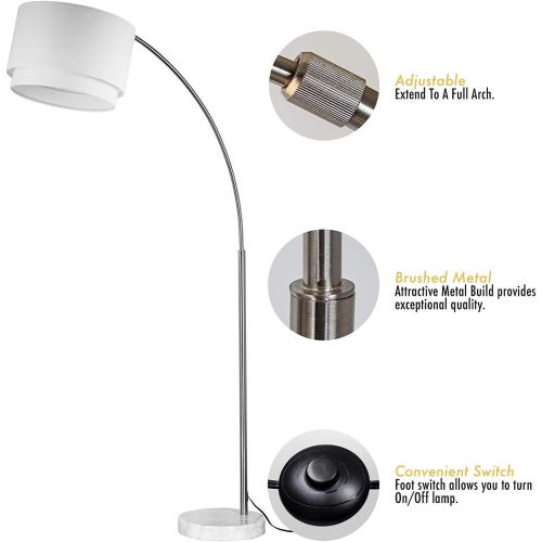  SH Lighting 6938ES-XL Steel Adjustable Arching Floor Lamp with Marble Base, 81 H