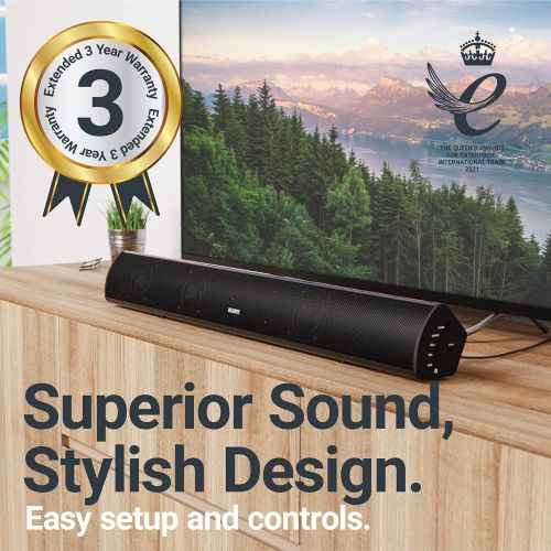  [아마존베스트]Majority Teton 32 Inch 2.1 Channel Bluetooth Sound Bar/TV Soundbar Speaker with Built-in Subwoofer and HDMI ARC, USB, RCA + Optical Input (RCA, HDMI and Optical Cables Included) Id