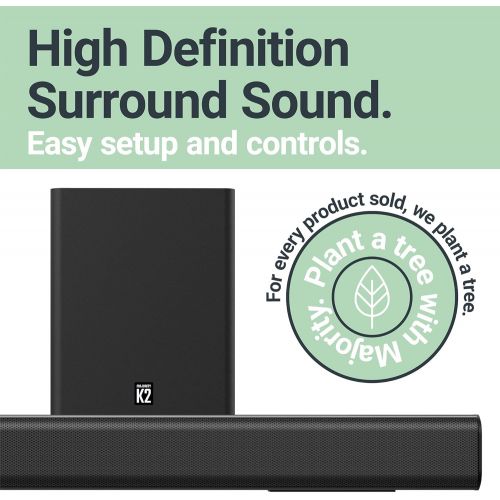  [아마존베스트]Majority K2 Bluetooth Sound Bar with Wireless Subwoofer, Home Audio System for TVs/Smart TVs, Monitor, Flat Screen, for Gaming and Home Theater with RCA, HDMI ARC, Optical and USB