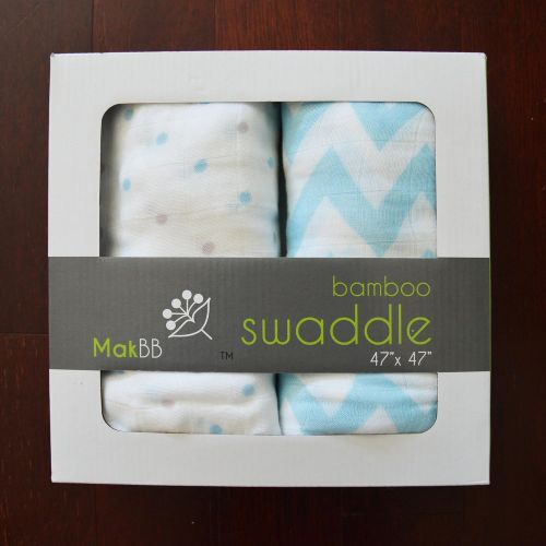 MakBB Baby Swaddle Blanket, Bamboo Rayon, 2 count 47 x 47 (Blue - Boy).