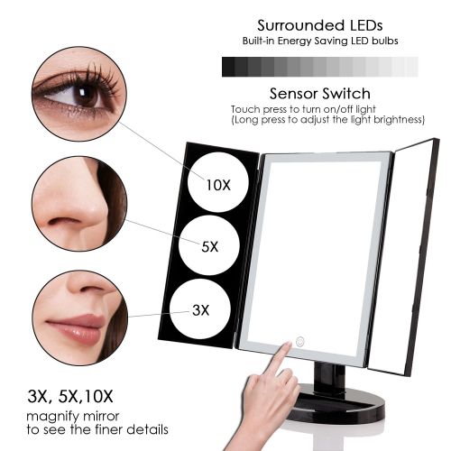  Makartt MAKARTT XLarge Lighted Big Makeup Mirror 3X/5X/10X Magnifying Trifold Vanity Mirror Best Gift for...