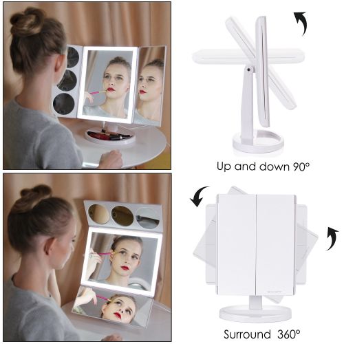  Makartt MAKARTT XLarge Lighted Big Makeup Mirror 3X/5X/10X Magnifying Trifold Vanity Mirror Best Gift for...