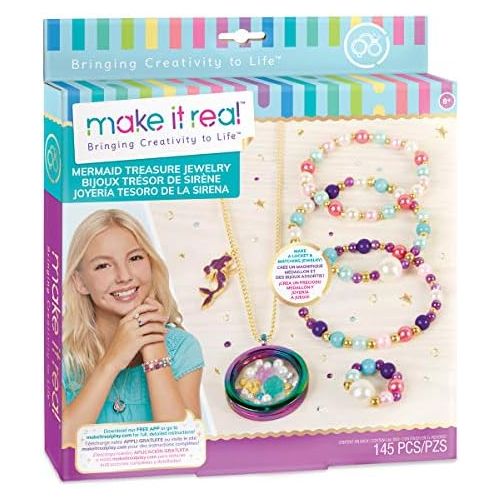  [아마존베스트]Make It Real - Mermaid Treasure Jewelry. DIY Mermaid Themed Jewelry Making Kit for Girls. Guides Tweens to Craft a Unique Pendant Locket Necklace, Ring, and Two Beaded Charm Bracel