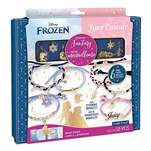  Make It Real Disney Frozen X Juicy Couture Fashion Fantasy DIY Charm Bracelet Making Kit with Frozen & Juicy Couture Charms Arts & Crafts Bead Kit for Girls & Teens Makes 6