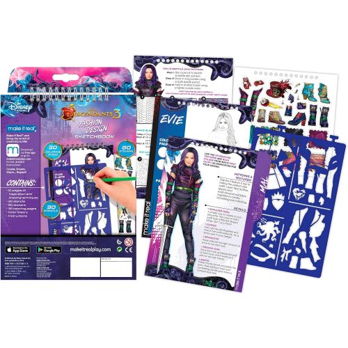  Make It Real Disney Descendants 3 Sketchbook. Fashion Design Drawing and Coloring Book for Girls. Includes Evie and Descendants 3 Sketch Pages, Stencils, Stickers, and Design Gui