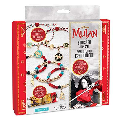  Make It Real Disney Mulan Bold Spirit Jewelry Kit DIY Charm Bracelet Making Kit for Girls Friendship Bracelet Kit with Colored Beads, Swarovski Crystal Charms & Cord Makes