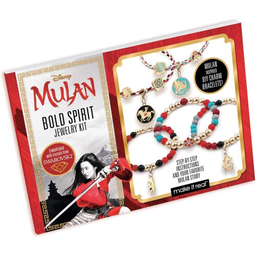  Make It Real Disney Mulan Bold Spirit Jewelry Kit DIY Charm Bracelet Making Kit for Girls Friendship Bracelet Kit with Colored Beads, Swarovski Crystal Charms & Cord Makes