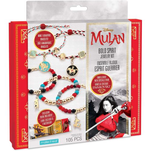  Make It Real Disney Mulan Bold Spirit Jewelry Kit DIY Charm Bracelet Making Kit for Girls Friendship Bracelet Kit with Colored Beads, Swarovski Crystal Charms & Cord Makes