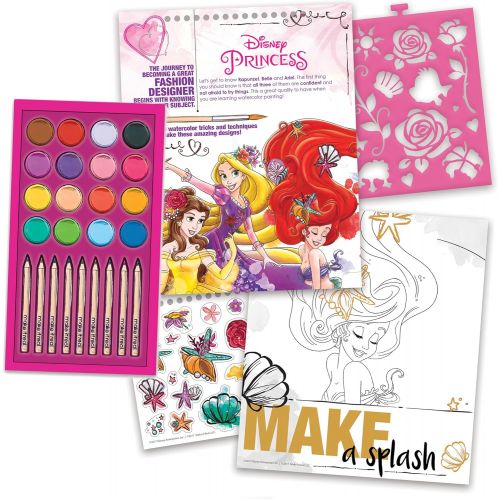  Make It Real Disney Princess Fashion Watercolor Sketchbook. Disney Princesses Water Coloring Book for Girls. Includes Princess Sketch Pages, Paint Brushes, Watercolor Paints, Ste