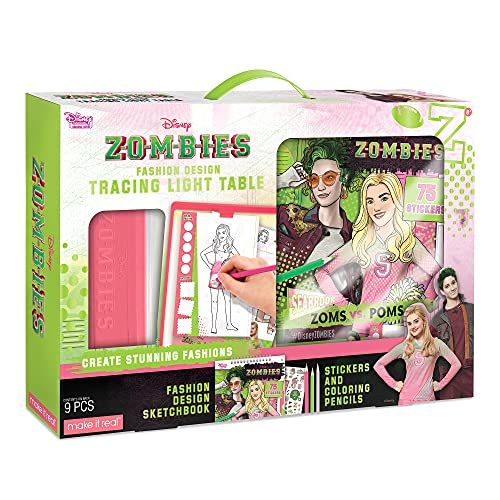  Make It Real - Disney Zombies Fashion Design Light Table - Fashion Design Tracing Light Box or Kids - Includes Tracing Light Table, 3 Colored Pencils, Tracing Pages, Sketchbook, &