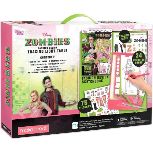  Make It Real - Disney Zombies Fashion Design Light Table - Fashion Design Tracing Light Box or Kids - Includes Tracing Light Table, 3 Colored Pencils, Tracing Pages, Sketchbook, &