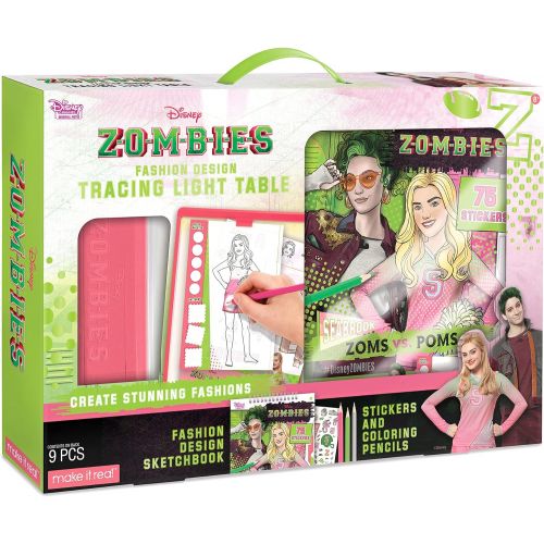  Make It Real - Disney Zombies Fashion Design Light Table - Fashion Design Tracing Light Box or Kids - Includes Tracing Light Table, 3 Colored Pencils, Tracing Pages, Sketchbook, &