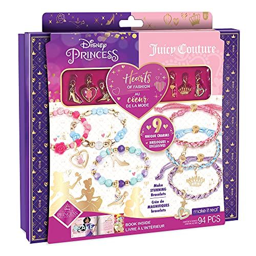  Make It Real - Disney Princess X Juicy Couture Hearts of Fashion - DIY Charm Bracelet Making Kit w/ Disney & Juicy Couture Charms - Arts & Crafts Bead Kit for Girls & Teens - 6 Bra