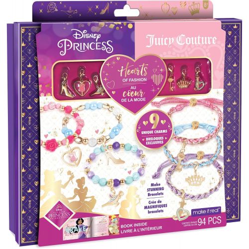  Make It Real - Disney Princess X Juicy Couture Hearts of Fashion - DIY Charm Bracelet Making Kit w/ Disney & Juicy Couture Charms - Arts & Crafts Bead Kit for Girls & Teens - 6 Bra