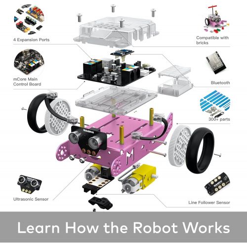  Makeblock mBot Robot Kit for Kids Ages 8+, DIY Mechanical Building Block, STEM Education, Entry-Level Programming Improves Kids Logical Thinking and Creativity. (Pink, Bluetooth Ve