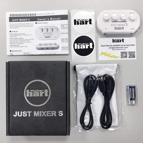  [아마존베스트]Maker hart Just Mixer S - 3 channel 3.5mm stereo input/output Mini Audio Mixer Battery/USB Powered Portable Pocket Audio Mixer