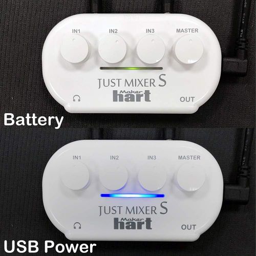  [아마존베스트]Maker hart Just Mixer S - 3 channel 3.5mm stereo input/output Mini Audio Mixer Battery/USB Powered Portable Pocket Audio Mixer