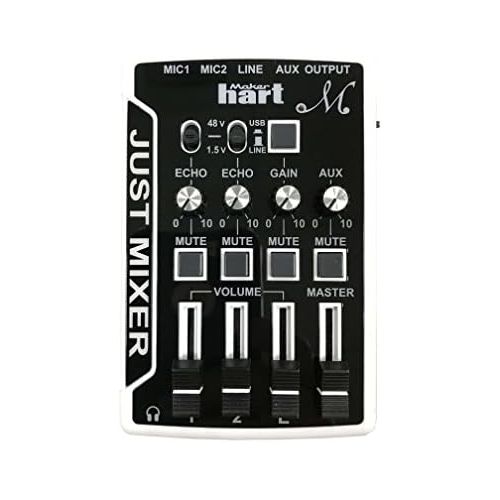  [아마존베스트]Maker Hart Just Mixer M - Mini Microphone Mixer with Preamp for Phantom Power, USB Audio Input and Output (Basic Package, Black)