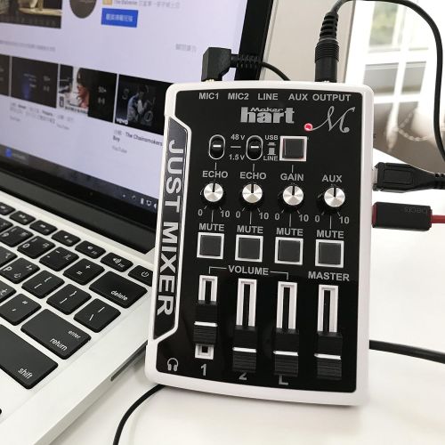  [아마존베스트]Maker Hart Just Mixer M - Mini Microphone Mixer with Preamp for Phantom Power, USB Audio Input and Output (Basic Package, Black)