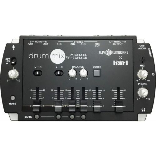  [아마존베스트]Maker hart Drum Mixer Compact 5 Channels / 3.5 mm / 6.3 mm Jack USB Audio Out / Built-in Microphone for Drummers Live/Broadcast/Webcast/Streaming
