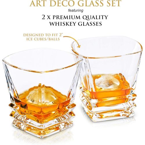  Maketh The Man Premium Art Deco Whiskey Glass Set. 10oz Bourbon Glasses In Stylish Gift Box. Genuine Lead Free Crystal Scotch Glasses Designed In Europe. 2 Double Old Fashioned Rocks Glasses For