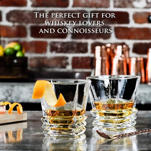 Maketh The Man Premium Art Deco Whiskey Glass Set. 10oz Bourbon Glasses In Stylish Gift Box. Genuine Lead Free Crystal Scotch Glasses Designed In Europe. 2 Double Old Fashioned Rocks Glasses For