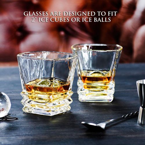  Maketh The Man Premium Art Deco Whiskey Glass Set. 10oz Bourbon Glasses In Stylish Gift Box. Genuine Lead Free Crystal Scotch Glasses Designed In Europe. 2 Double Old Fashioned Rocks Glasses For