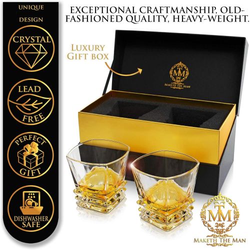  [아마존베스트]Maketh The Man Premium Art Deco Whiskey Glass Set. 10oz Bourbon Glasses In Stylish Gift Box. Genuine Lead Free Crystal Scotch Glasses Designed In Europe. 2 Double Old Fashioned Rocks Glasses For