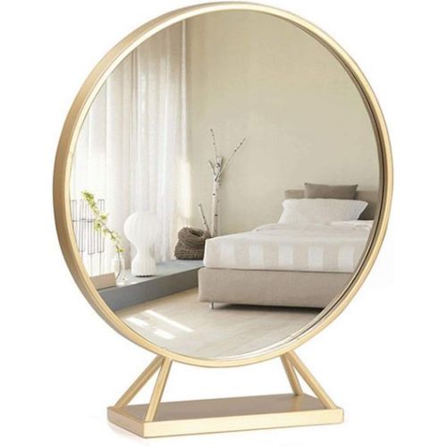  Makeup Mirror Round Makeup Mirror Desktop Bedroom Desktop Princess Dressing Table Wrought Iron Gold (Color : Gold, Size : 6060cm)