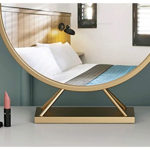  Makeup Mirror Round Makeup Mirror Desktop Bedroom Desktop Princess Dressing Table Wrought Iron Gold (Color : Gold, Size : 6060cm)