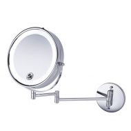 Makeup Mirror 8-Inch LED Double-Sided 5X Magnifying Hotel Bathroom Foldable 360-Degree Rotating Wall Mirror