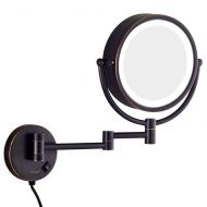 Makeup Mirrors Wall Mount Bathroom LED Lighted Makeup Mirror Vanity Cosmetic Magnifying Double sided Shaving Mirror Brass Oil-Rubbed Bronze with Electrical Plug,10X