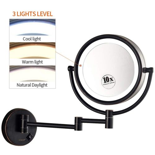  Makeup Mirrors Wall Mount Bathroom LED Lighted Makeup Mirror Vanity Cosmetic Magnifying Double sided Shaving Mirror Brass Oil-Rubbed Bronze with Electrical Plug,10X