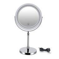 7 Inch LED Lighted Double Sided Desktop Standing Makeup Mirrors USB charging 1X,10X Magnification Hotel Rotating Vanity Mirror Tabletop Mirrors