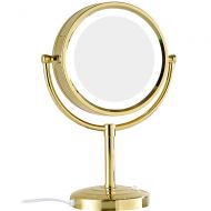 Tabletop Makeup Mirrors 8.5 Inch Double sided Vanity Mirrors with LED Lights circular Adjustable Countertop Standing Magnifying Mirror with plug,7X