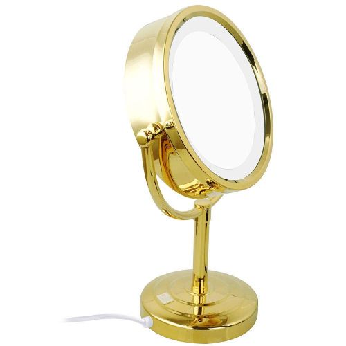  Tabletop Makeup Mirrors 8.5 Inch Double sided Vanity Mirrors with LED Lights circular Adjustable Countertop Standing Magnifying Mirror with plug,7X