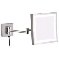 Vanity Cosmetic Magnifying LED Lights Makeup Mirrors Bathroom Magnification Shaving Square Mirror with Electrical Plug Wall Mirrors Nickel,5X