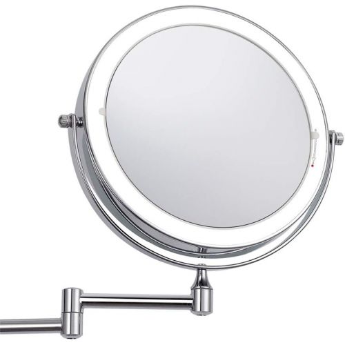  8 inches Wall Mount Vanity Makeup Mirrors Magnifying LED Lights Hotel Bathroom Shaving Cosmetic Mirror Double Folding Arms Wall Mirrors Chrome,10X