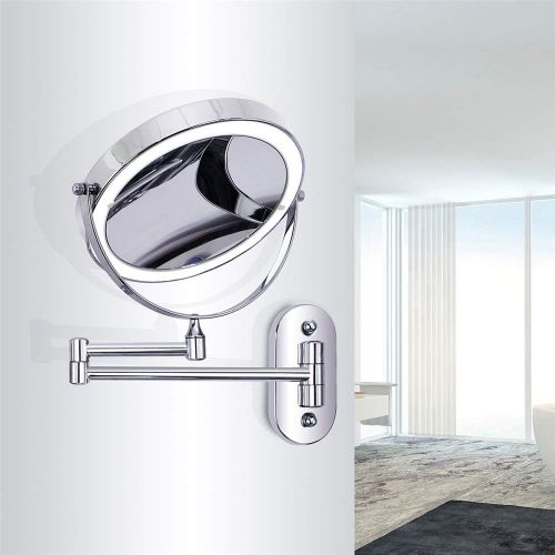  8 inches Wall Mount Vanity Makeup Mirrors Magnifying LED Lights Hotel Bathroom Shaving Cosmetic Mirror Double Folding Arms Wall Mirrors Chrome,10X