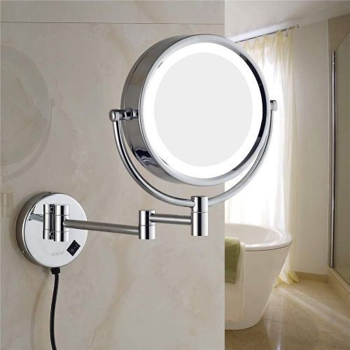  8 inches LED Lights Vanity Cosmetic Magnifying Makeup Mirrors Wall Bathroom Magnification Shaving Mirror with Electrical Plug Chrome,7X