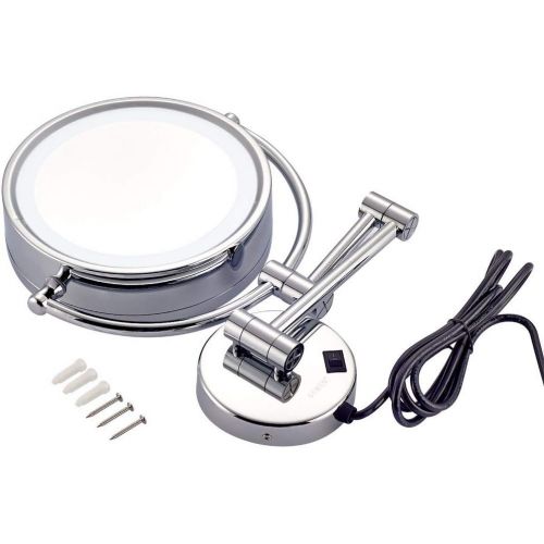  8 inches LED Lights Vanity Cosmetic Magnifying Makeup Mirrors Wall Bathroom Magnification Shaving Mirror with Electrical Plug Chrome,7X