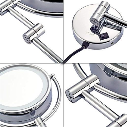  8 inches LED Lights Vanity Cosmetic Magnifying Makeup Mirrors Wall Bathroom Magnification Shaving Mirror with Electrical Plug Chrome,7X