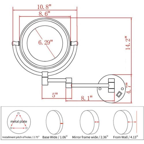  8 inches LED Lights Vanity Cosmetic Magnifying Makeup Mirrors Wall Bathroom Magnification Shaving Mirror with Electrical Plug Chrome,7X